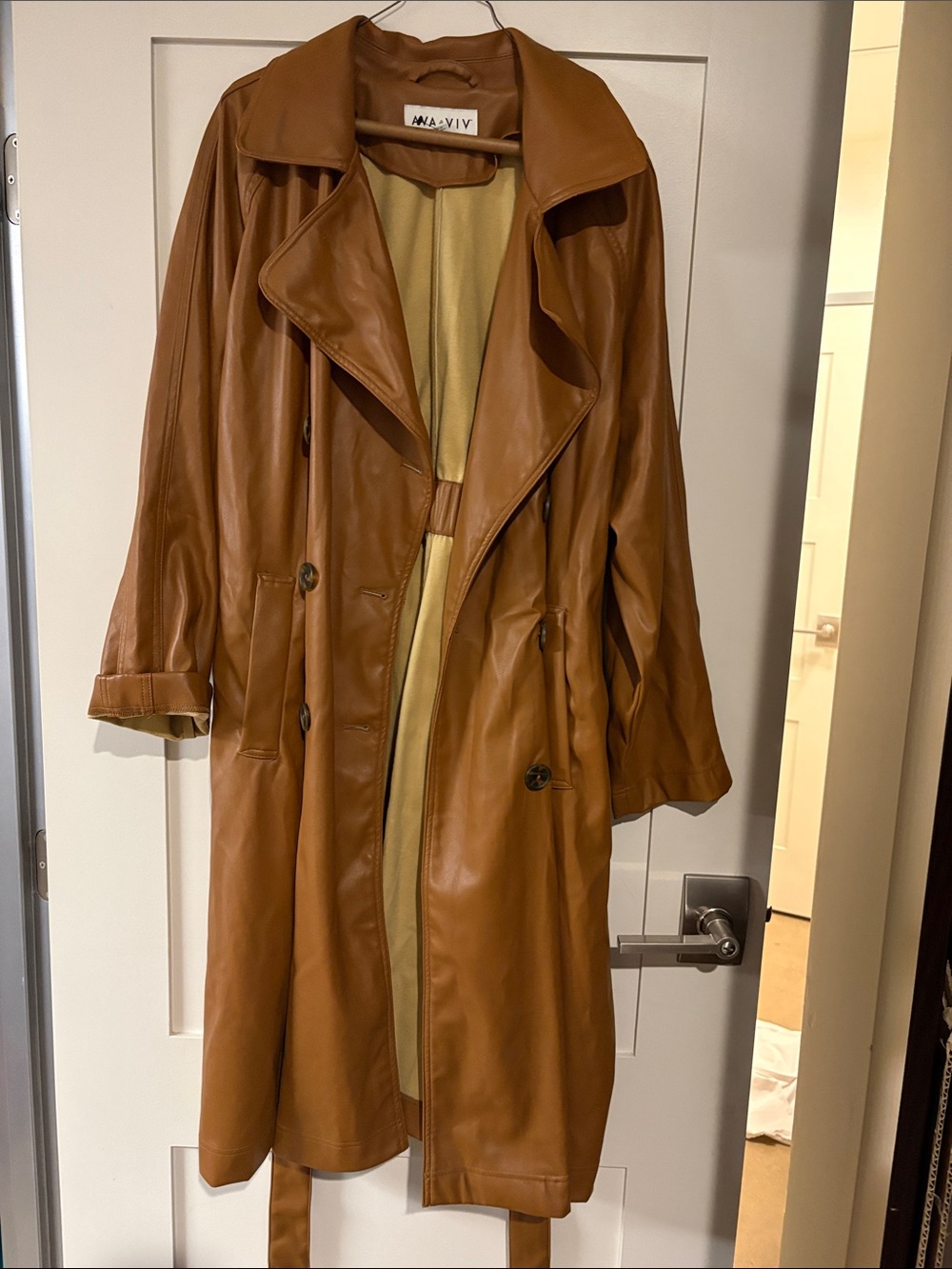 Ava & Viv Cognac Brown Leather Trench Coat